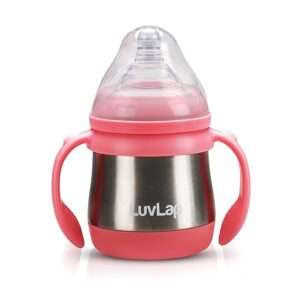 LuvLap Steel Feeding Baby Bottle, BPA Free Anti Colic, Made of SS 304 Steel, Handle, 3M+ (240 ml)