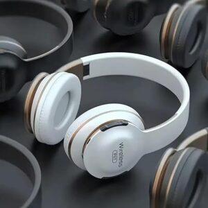 Foldable Wireless Bluetooth Headphone | Compatible Subwoofer Stereo Headset | Wireless Gaming Headset with Microphone and Noise Cancellation (White)