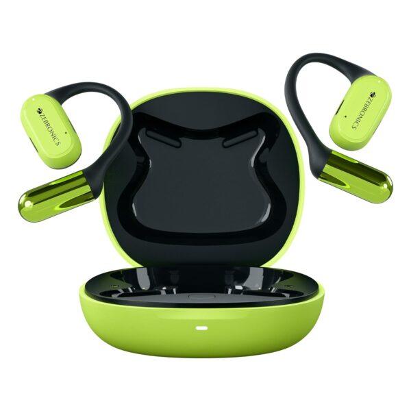 ZEBRONICS PODS O, Wireless Open-Ear Earbuds, OWS, 40 Hrs Backup, Neodymium Drivers, Ultra Comfort Fit, Quad MIC ENC (Green)