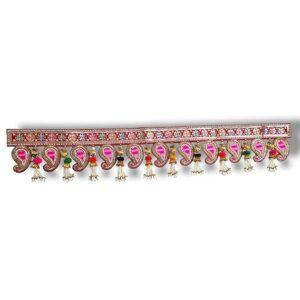 Handmade Traditional Door Hanging Bhandhanwar for Main Entrance Design with Multicolour Pom Pom White Moti Beads & Kaudi Red Velvet Festive Home Decoration Diwali (Length 36" inches)