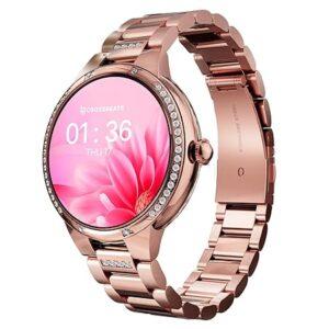 CrossBeats Diva 1.28” Stylish Smart Watch for Women with Stone Studded Bezel| Amoled Display | Female Health Tracker | 100+Sports Modes| Premium Metal Smartwatch with Wireless Charging (2 color option)