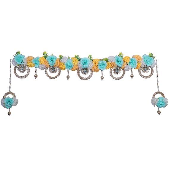 Rose Toran and Latkan for Home Door Entrance & Diwali Festival Decoration Wall Door Hanging Bandhanwar Latkan - Blue, Set of 3