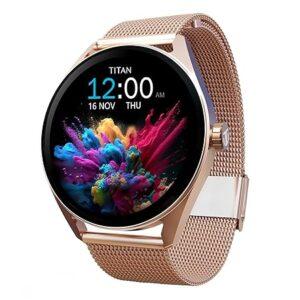 Titan Crest 1.43” AMOLED Smart Watch with BT Calling, AI Morning Briefs, Functional Crown, Health Tracking, Aluminium Body, 100+ Sports Modes, Smartwatch for Men and Women (Rose Gold)
