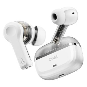 Boat Nirvana Space, 360º Spatial Audio, Active Noise Cancellation (~32dB), 100Hrs Battery, v5.3 Bluetooth Earbuds, TWS Ear Buds Wireless Earphones with mic (White)